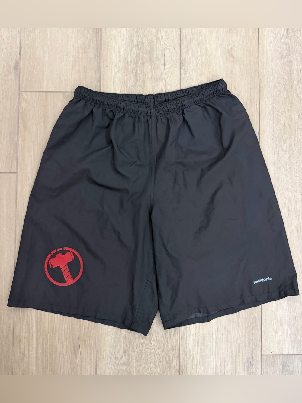 Patagonia Men’s Black Lightweight Shorts Red Hammer Graphic